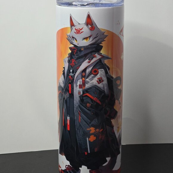 Anime Style Samurai Cat 20 oz Tumbler - Picture 3 of 4